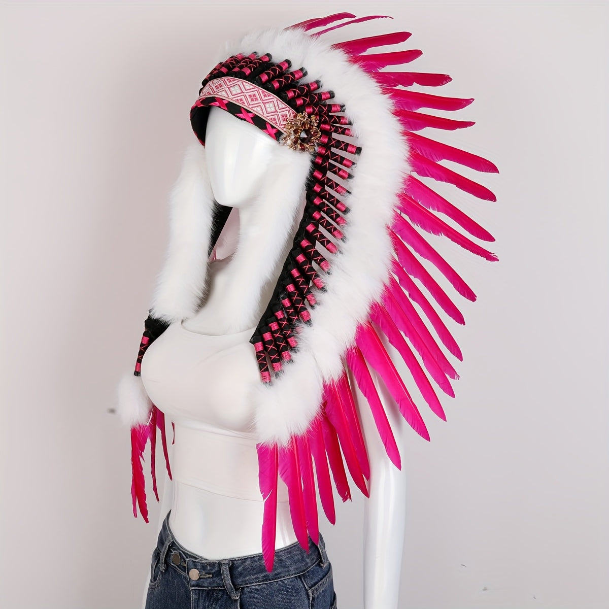 Vibrant Pink Feather Headband Party Accessory