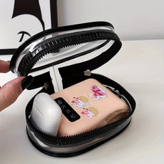 Portable Mini Zipper Storage Bag for Headphones and Chargers with Keychain Ring