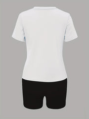 Graphic Print Casual Two Piece Set T-shirt & Slim Shorts Outfit
