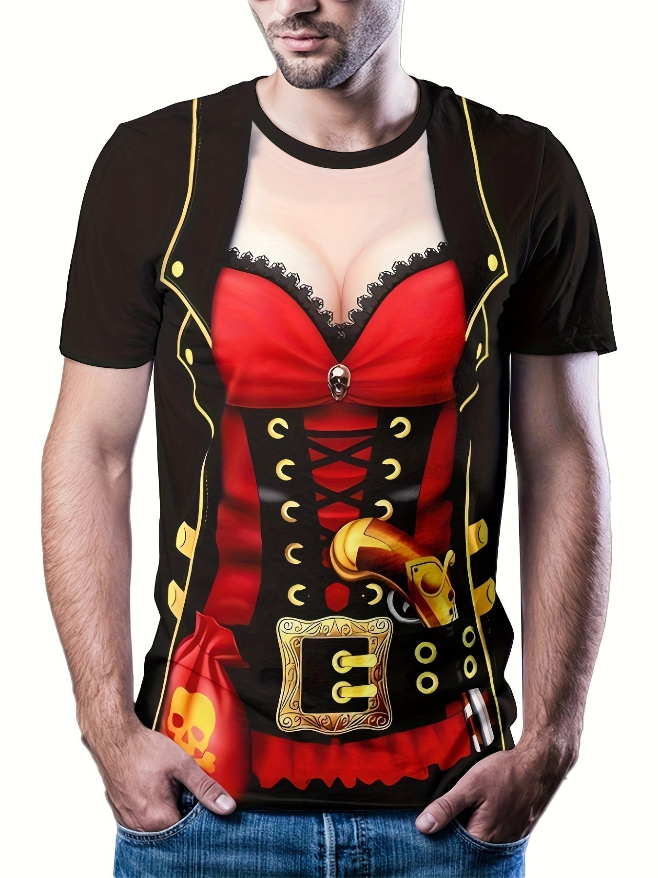 Funny 3D Print Men's Tee Shirt Street Style Stretch Round Neck Casual