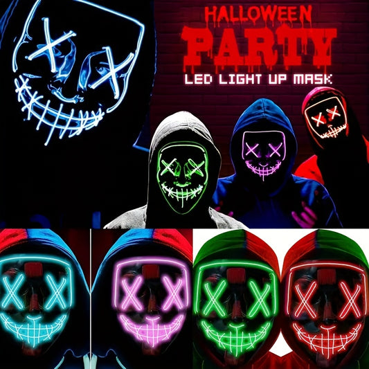 Men's Halloween LED Light Up Scary Mask Cosplay Costume Masquerade Party