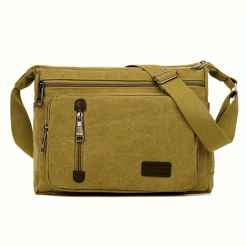 Men's Canvas Messenger Bag Solid Shoulder Satchel Durable Polyester Lining