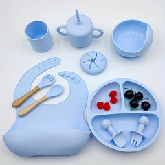 Infant Silicone Tableware Set 9 Pieces Training Spoon Fork Cup Plate