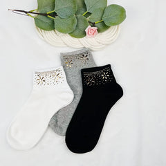 Sparkle Rhinestone Crew Socks for Women