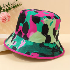 Green Red Leopard Bucket Hat Block Graffiti Print Reversible Fisherman Cap