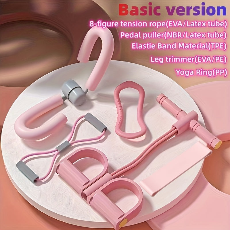 5pcs Yoga Fitness Set: Stretch Rope, Slimming Clamp, Yoga Ring, Resistance Rope