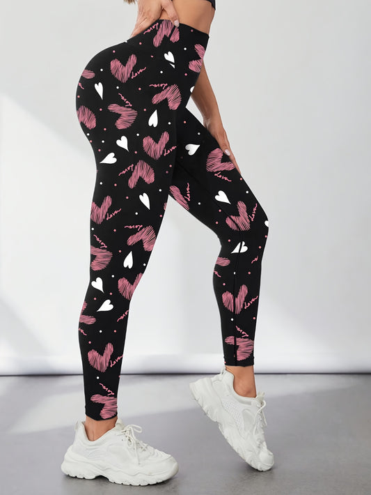 Heart Print Yoga Tight Pants Stretchy Fitness Leggings