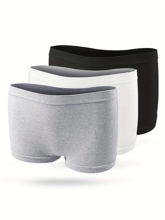 3 Pack Plus Size Seamless Boy Shorts Set Solid Medium Stretch Soft Panties