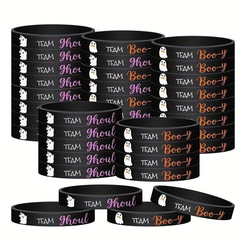 6pcs Halloween Ghost Print Wristband Silicone Bracelet
