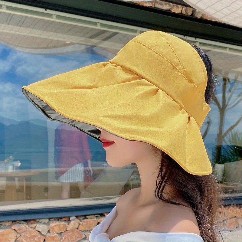 Wide Brim Ponytail Visor Hat UV Protection Travel Beach Sun Hat