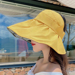 Wide Brim Ponytail Visor Hat UV Protection Travel Beach Sun Hat