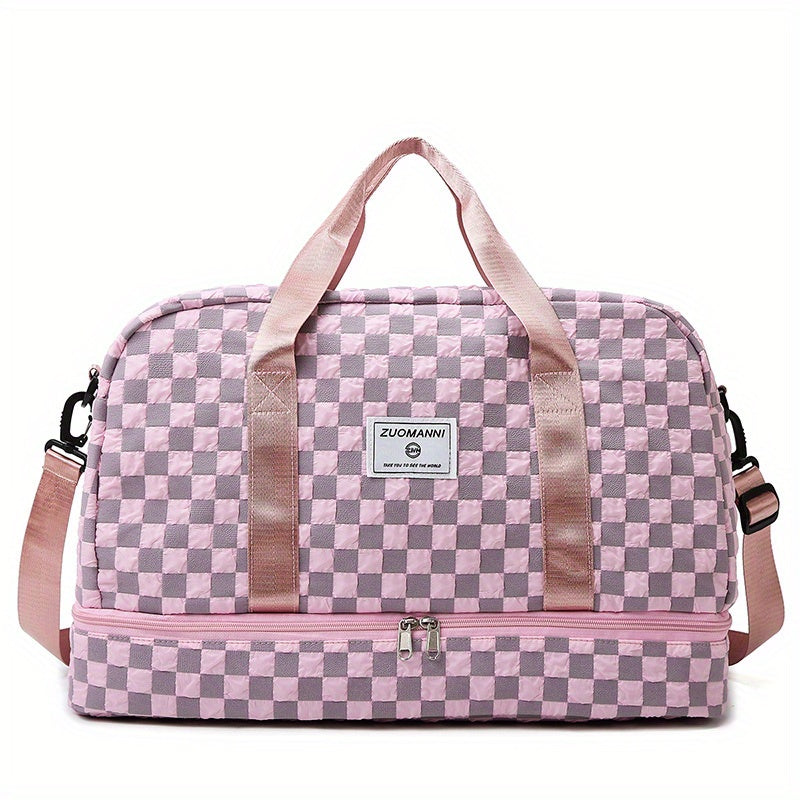 Portable Checkerboard Pattern Sports Gym Bag Large Capacity Travel Duffle Bag