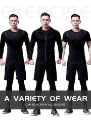 Men's Sports Set: Zip Up Hoodie Jacket & Fitness T-shirt & High Stretch Shorts
