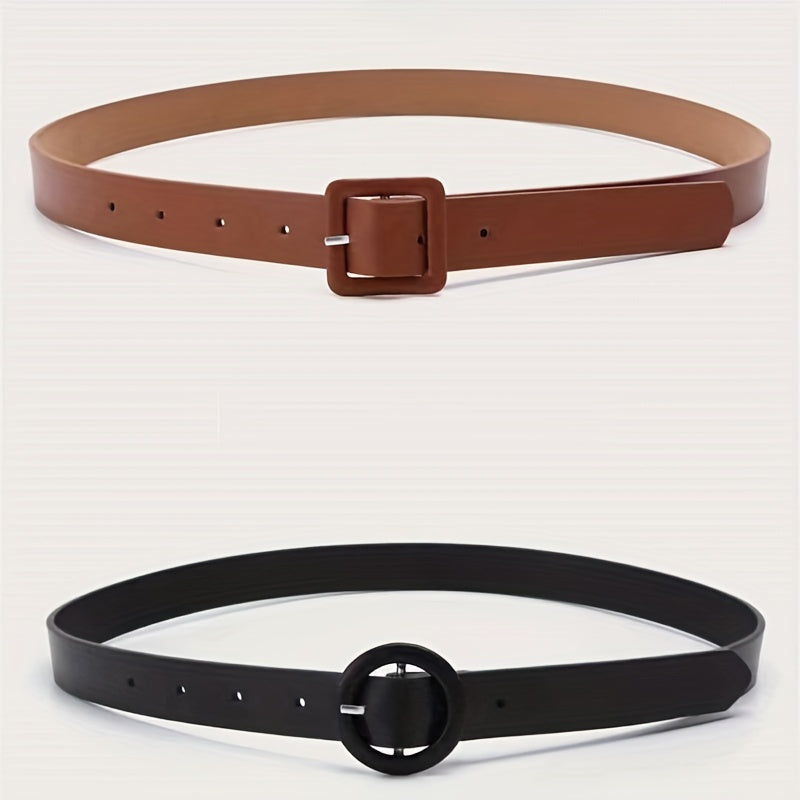 2pcs PU Leather Belt Square Round Buckle Classic Jeans Pants