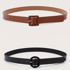 2pcs PU Leather Belt Square Round Buckle Classic Jeans Pants