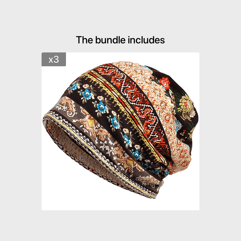 Bohemia Soft Flower Print Sleep Beanie Hat Cap 23 Inches 58 Cm