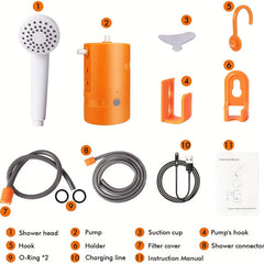 Rechargeable Camping Shower Set with Pump & Hose