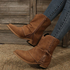 Chunky Heel Lace-Up Ankle Boots Retro Short Boots
