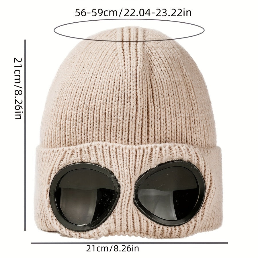 Windproof Knitted Hat With Goggles Winter Warm Hat