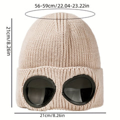 Windproof Knitted Hat With Goggles Winter Warm Hat