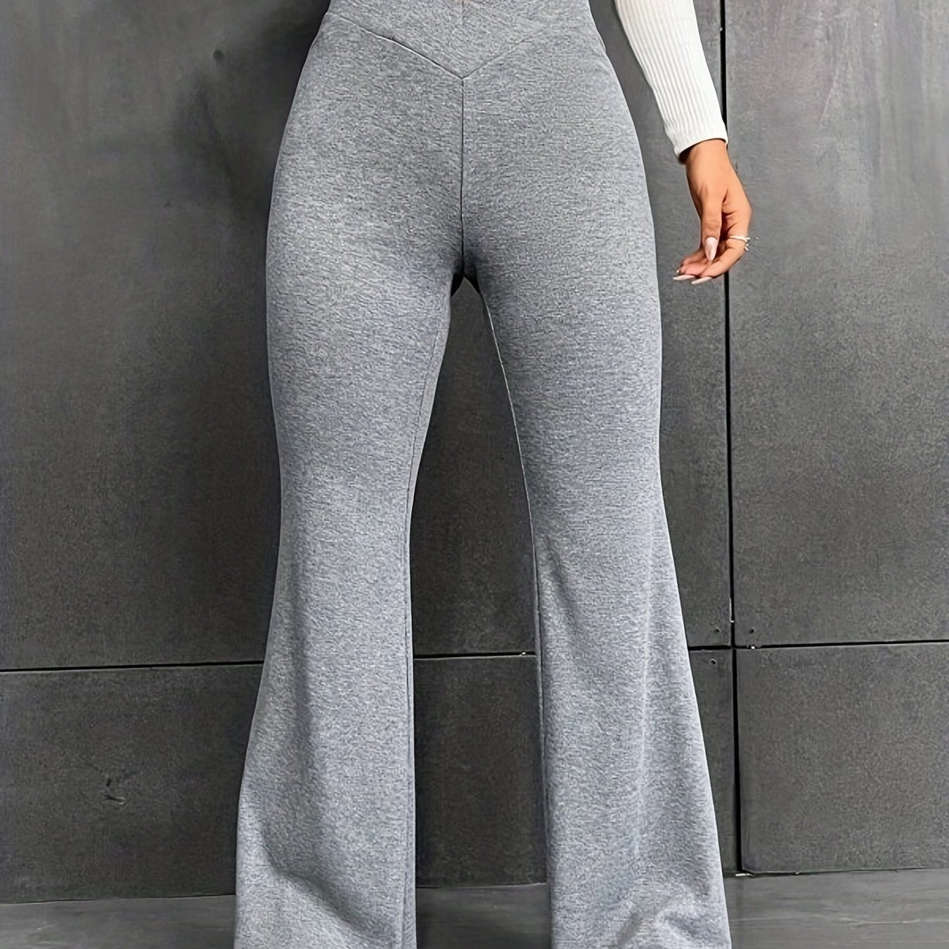  Solid High Rise Flare Leg Pants