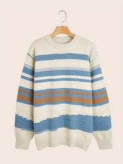 Striped Pattern Sweater Men's Casual Warm Round Neck Pullover