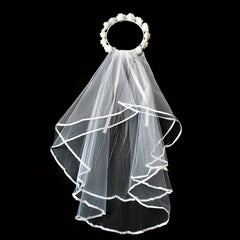 Floral Head Veil for Brides Single Rose Wreath Wedding & Bachelorette Party