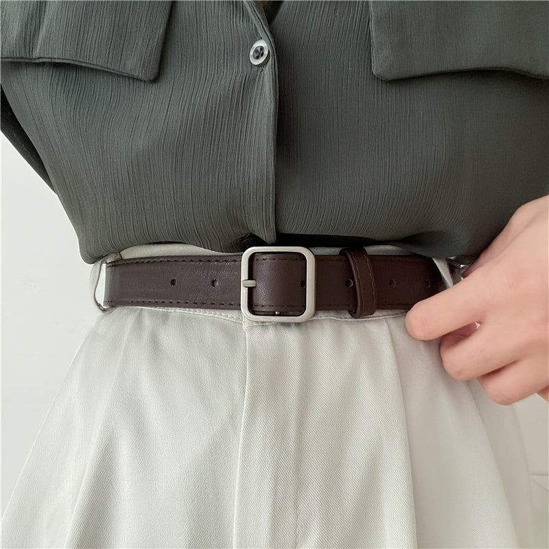 Wide Square Buckle Belt Casual Needle Buckle Belt PU Leather Belts