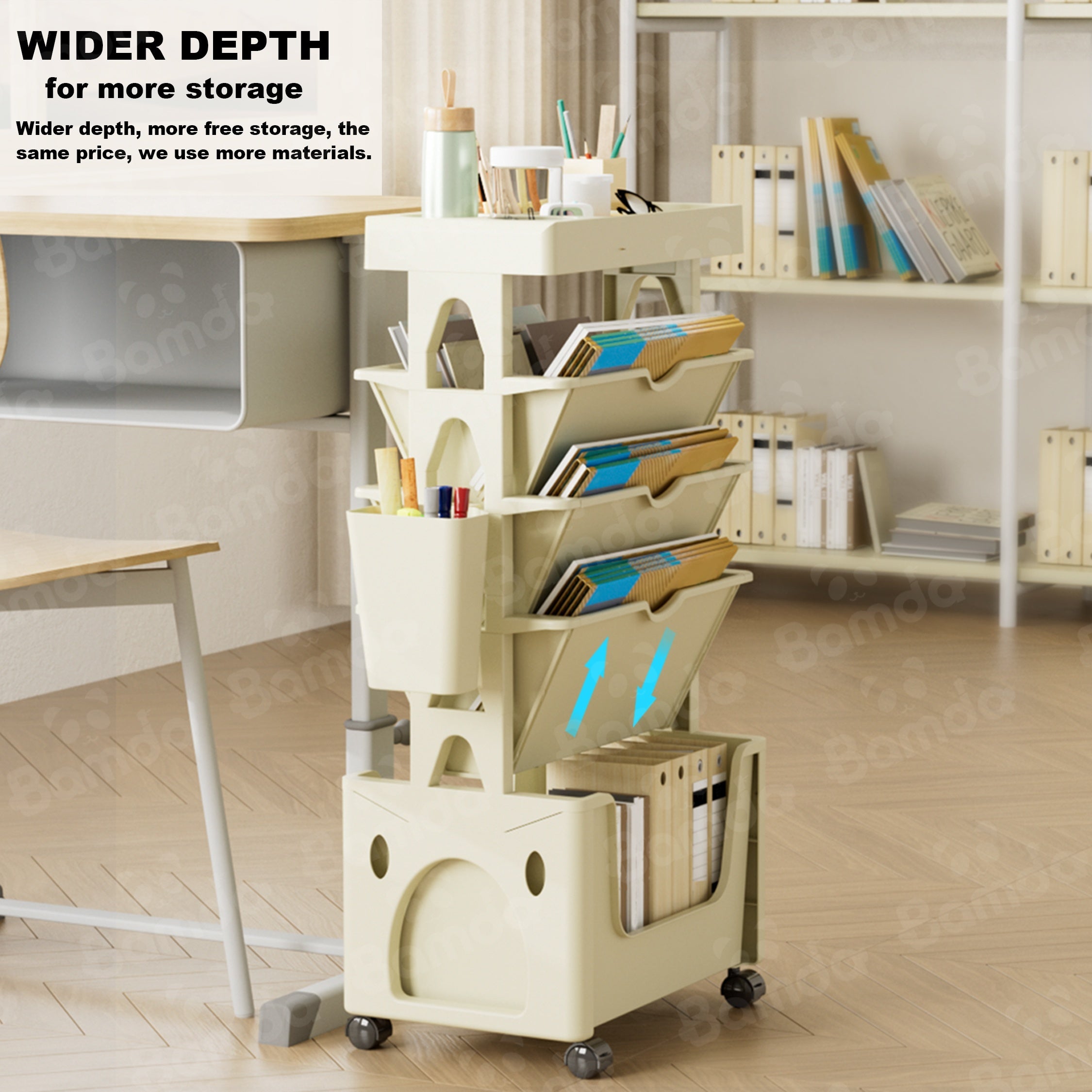 Large Capacity Movable Bookshelf for Home and Office