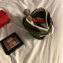 Small Canvas Toiletry Bag for Women Durable Travel Makeup Pouch with Zipper