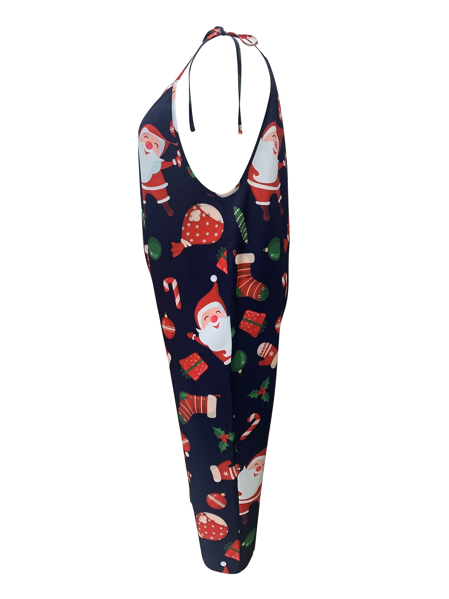 Christmas Graphic Print Tie Shoulder Jumpsuit