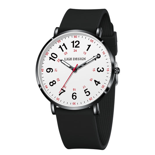 LIGE Quartz Watch Luminous Ultra thin Dial Three pin Silicone Tape Watch