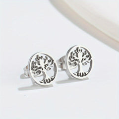 Men's Stainless Steel Ancient Silvery Tree Earrings