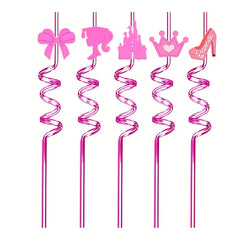 4pcs Pink Crazy Drinking Straws for Princess Party