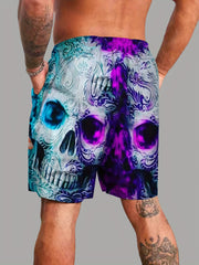 Men's Skulls Print Shorts with Pockets Drawstring Summer Beach Lounge Shorts