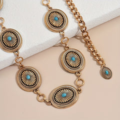 Vintage Turquoise Geometric Carved Tassel Waist Chain
