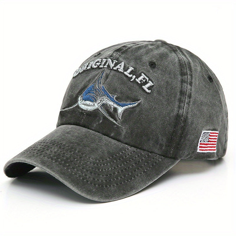 Shark Embroidery Baseball Cap Vintage Washed Adjustable Dad Hats