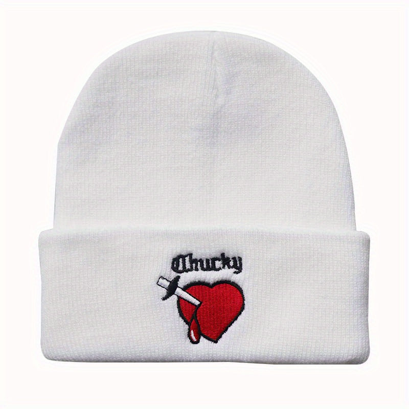 Heart Embroidery Unisex Couple Beanie Solid Knit Hat Elastic Windproof