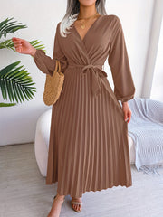 Maxi Bridesmaid Dress V Neck Lantern Sleeve Solid Dress