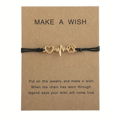 Dog Paw & Love Heart Bracelet Adjustable Rope Hand Jewelry