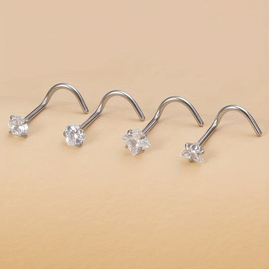 4 Pcs Zircon Stainless Steel Nose Stud Set Body Piercing Jewelry