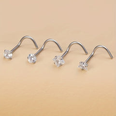4 Pcs Zircon Stainless Steel Nose Stud Set Body Piercing Jewelry