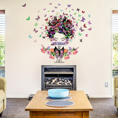 Lady Wall Sticker Butterfly Green Leafs Wall Decal