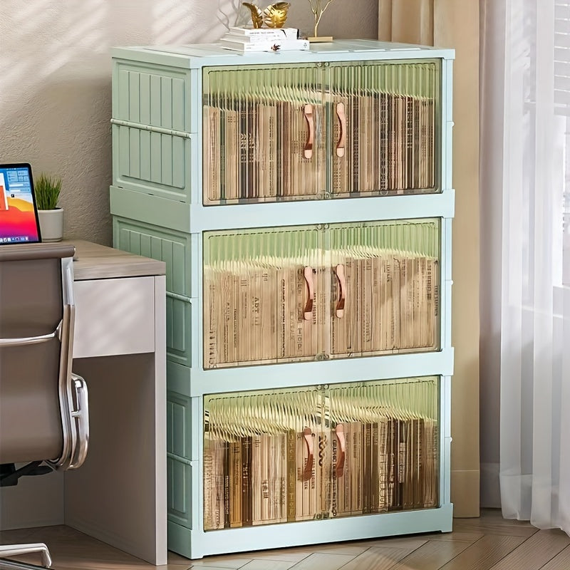 1pc Folding Storage Box Clear Plastic Collapsible Bins With Lids