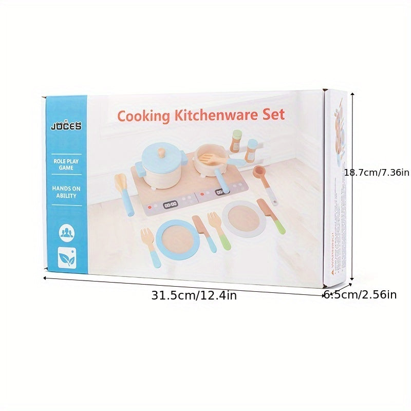 Wooden Play Kitchen Set with Plates & Utensils Kids' Cooking Toy