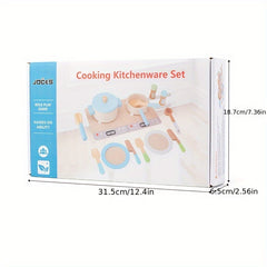 Wooden Play Kitchen Set with Plates & Utensils Kids' Cooking Toy