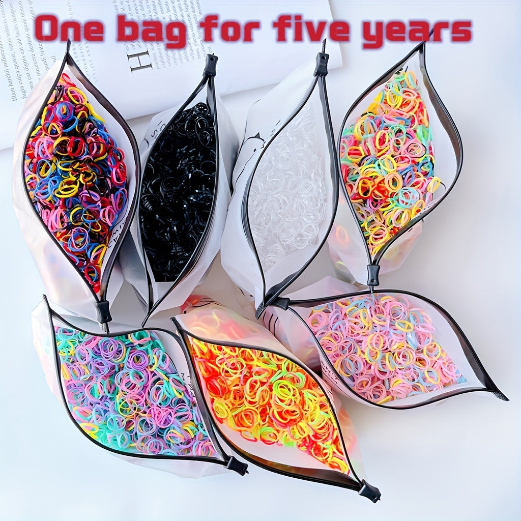 1000pcs Colorful Hair Ties Set with Storage Bag