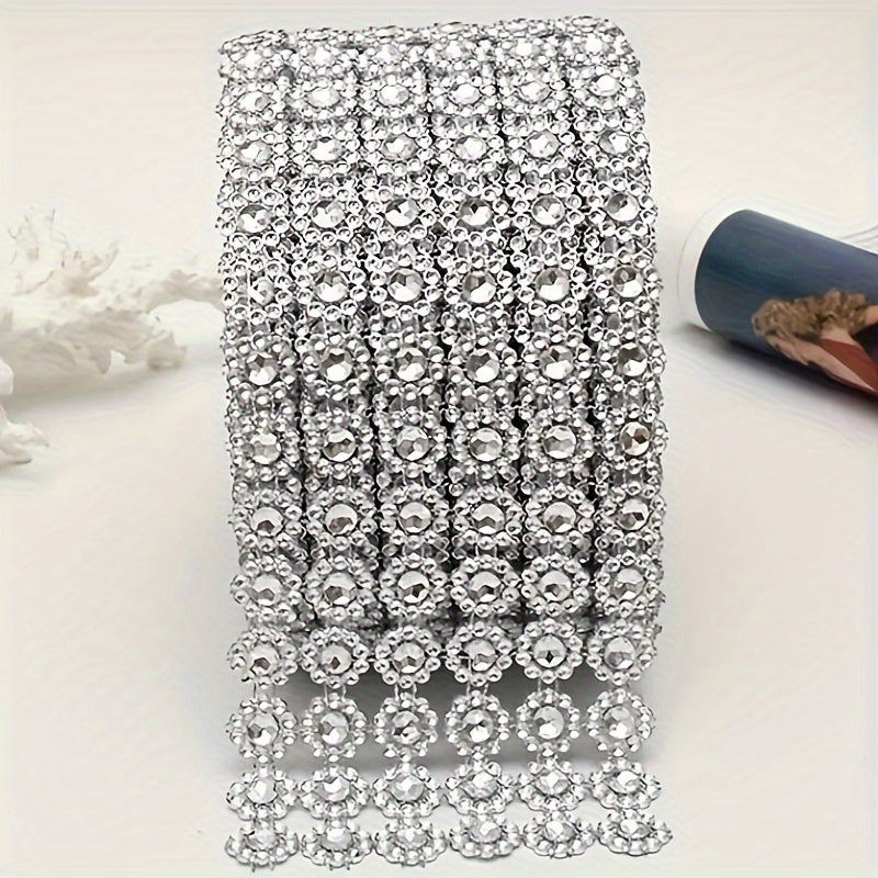 Silvery Mesh Ribbon Wrap Sunflower Crystal Rhinestone Sparkle Ribbon