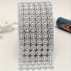 Silvery Mesh Ribbon Wrap Sunflower Crystal Rhinestone Sparkle Ribbon