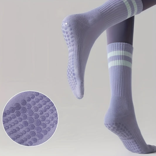 2 Pairs Yoga Socks Anti-Slip Dance Socks Breathable Mid-Tube Pilates Socks